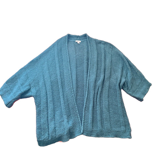 J.Jill Womens Teal Ribbed Open Cardigan Size 1X 3/4 Sleeves Nautical Coastal - Picture 4 of 8